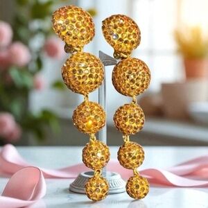 MINT Richard Kerr Crystal Rhinestone Graduated Dangle Drop Ball Earrings Prom